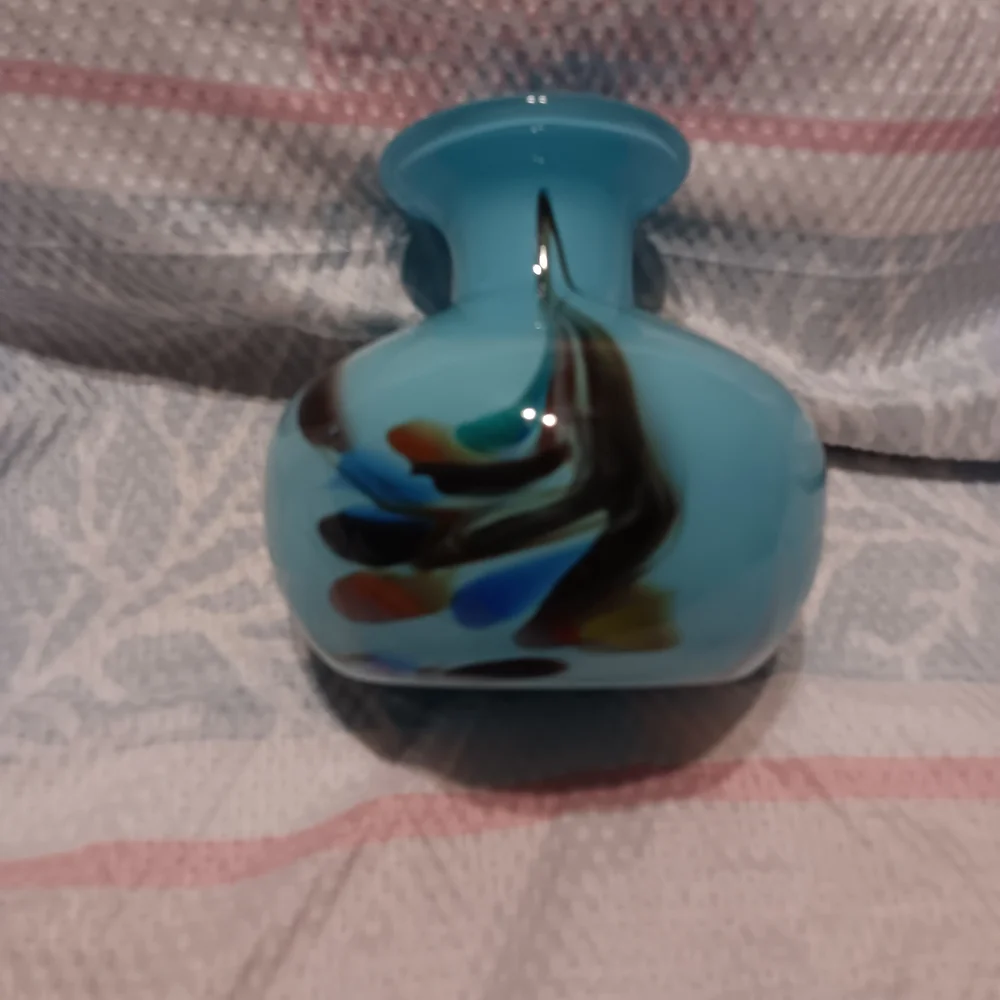 🪞Murano Blue Multicolor Art Glass Vase